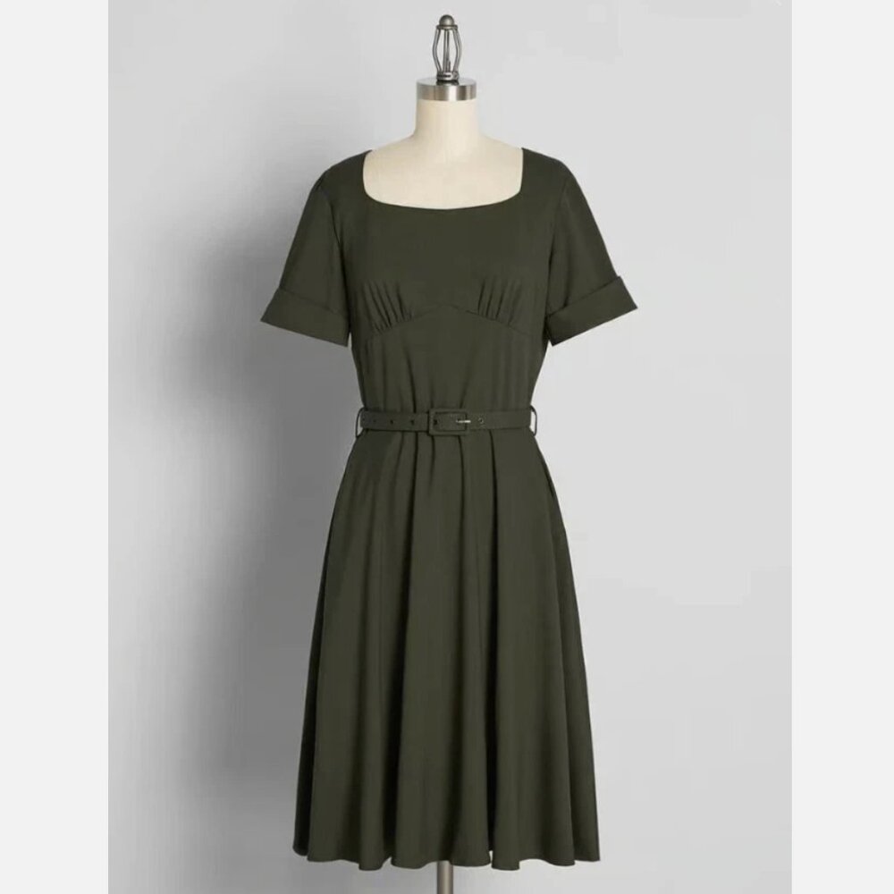 Voodoo Vixen Dress, Olive Green, Medium (UK 10, US 6, EU 38) (Modcloth)